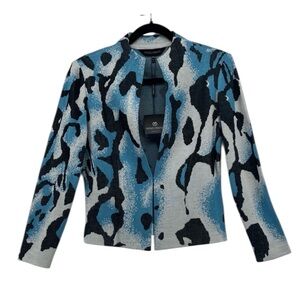 NEW MING WANG Blue and Black Abstract Knit‎ Blazer Tailored Fit Size Petite XS